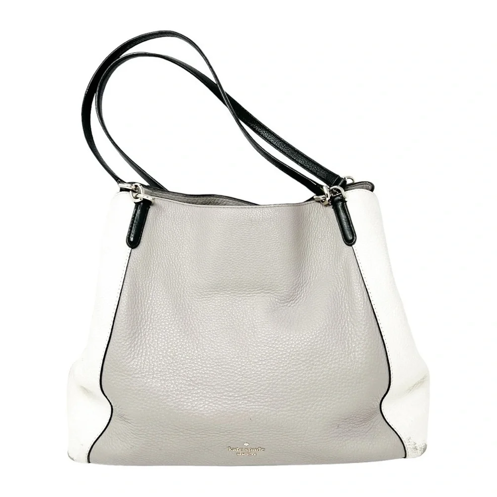 Kate Spade Off White, Black & Grey, Pebbled Leather Satchel Double Handle